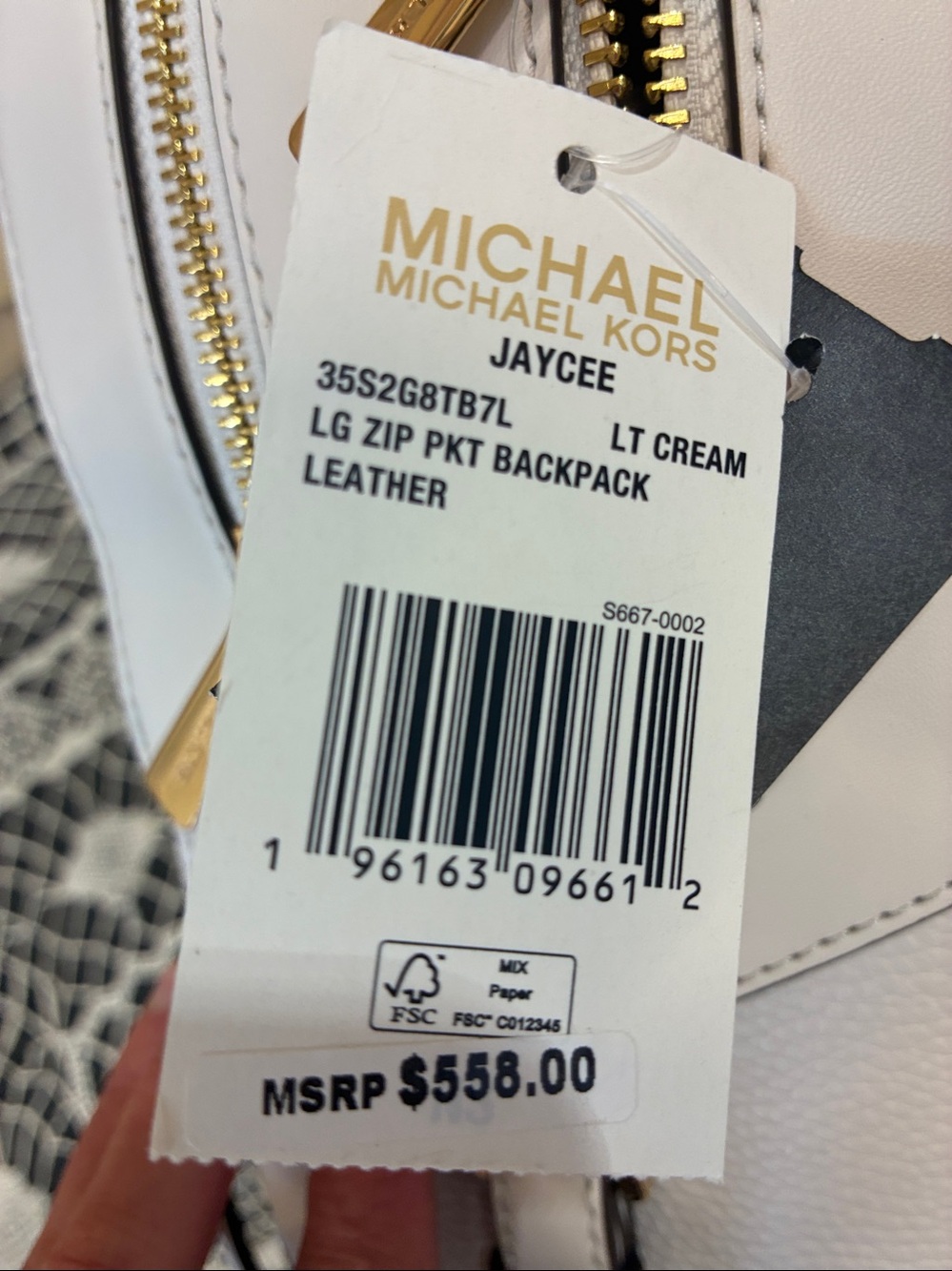 Michael Kors Jaycee Light Cream Pebbled Leather Backpack with Gold Hardware. - Picture 7 of 7